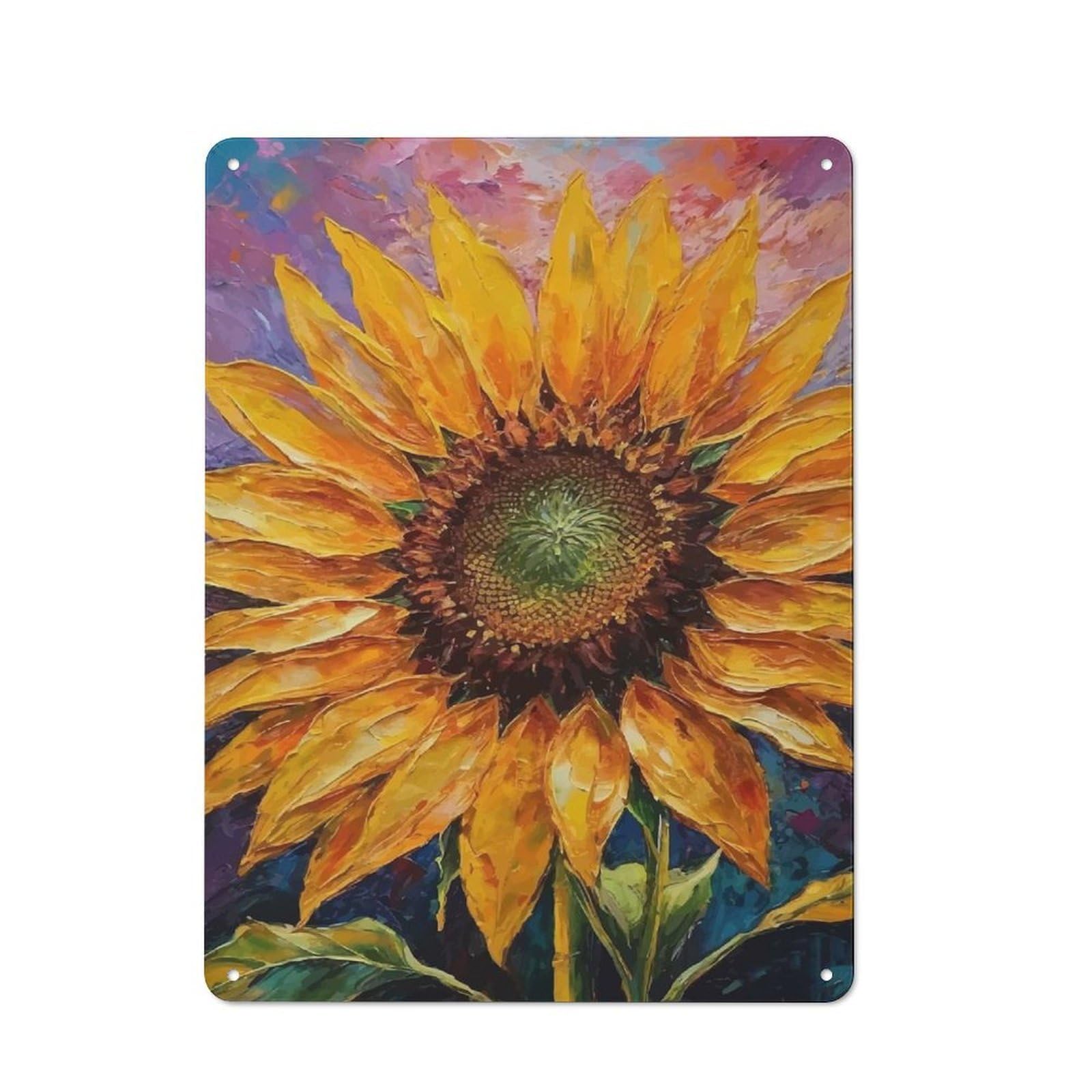 Junmoney Vibrant Sunflower Painting Industrial Metal Sign 40X30cm, Clean Industrial Loft Wall Plaque For Modern Home, Workshop, Office Or Cafe