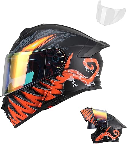 Uchoose Modular Motorcycle Helmet for Men Women, Dual Visor Flip up Motorcycle Helmets DOT Approved Full Face Helmet for Adults, Clear Lens Included