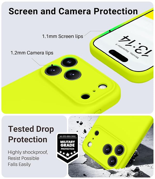 OTOFLY Magnetic for iPhone 17 Pro Case,Compatible with Magsafe,Classic Liquid Silicone Mobile Phone Case,Integrated Camera Control Button,Anti-Scratch Microfiber Lining, Neon Yellow by OTOFLY - Used condition - Image 5