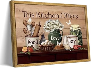 Vintage Kitchen Pictures Wall Decor, Country Kitchen Food Still Life Wall Art, Dining Room Decor Oil Painting, Canvas Prints Picture For Dining Room Kitchen Home Decor 12x16 Inch Wood Framed