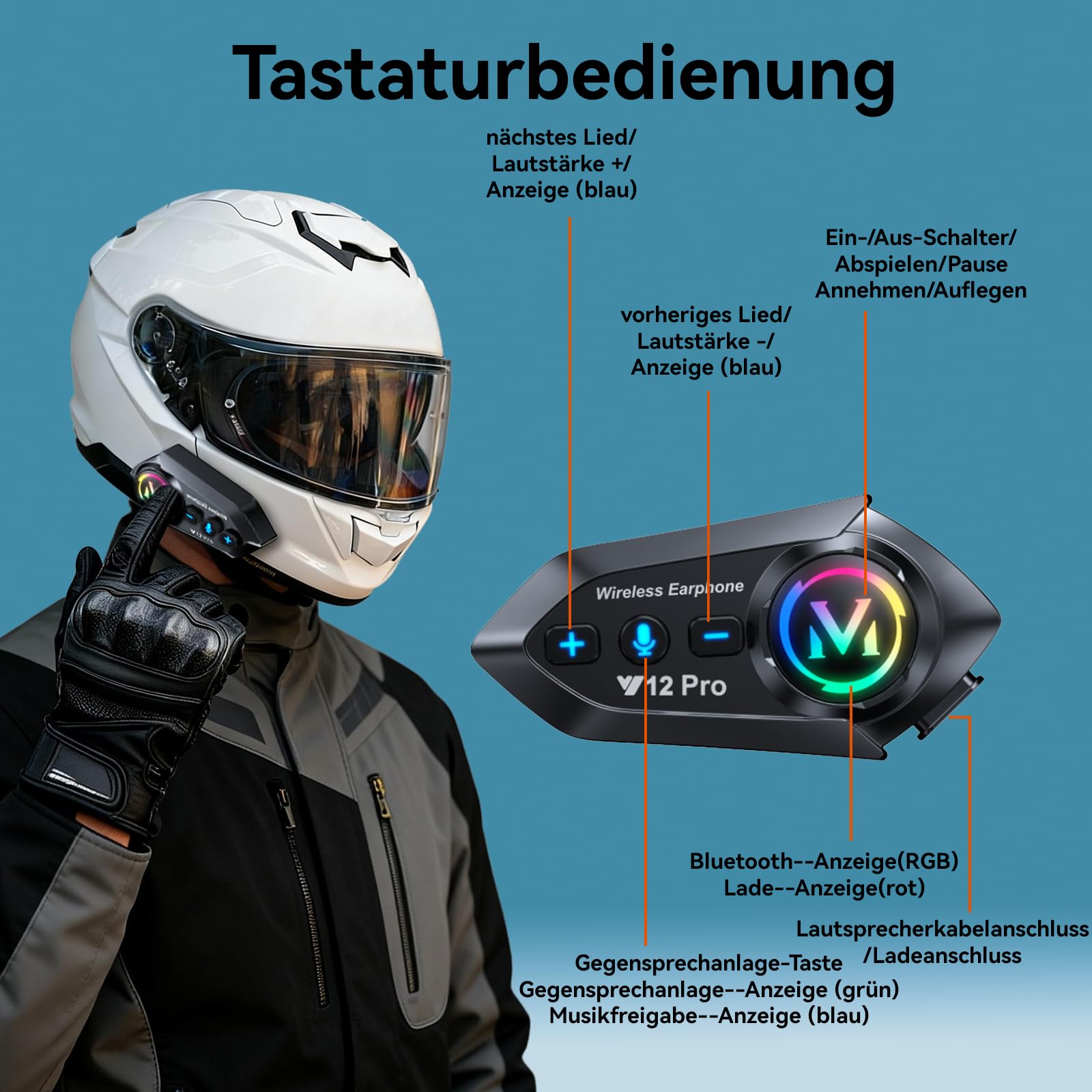 Intercom - Cuffie da moto per 2 persone, sistema di comunicazione Bluetooth