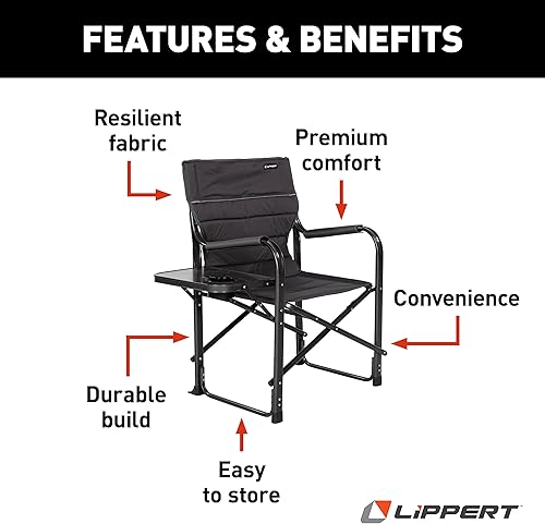 Miniatura 4 de Lippert Scout Plus - Silla de director con mesa auxiliar para campamento, plegable, marco de tubo de acero, poliéster 600D, revestimiento de PVC