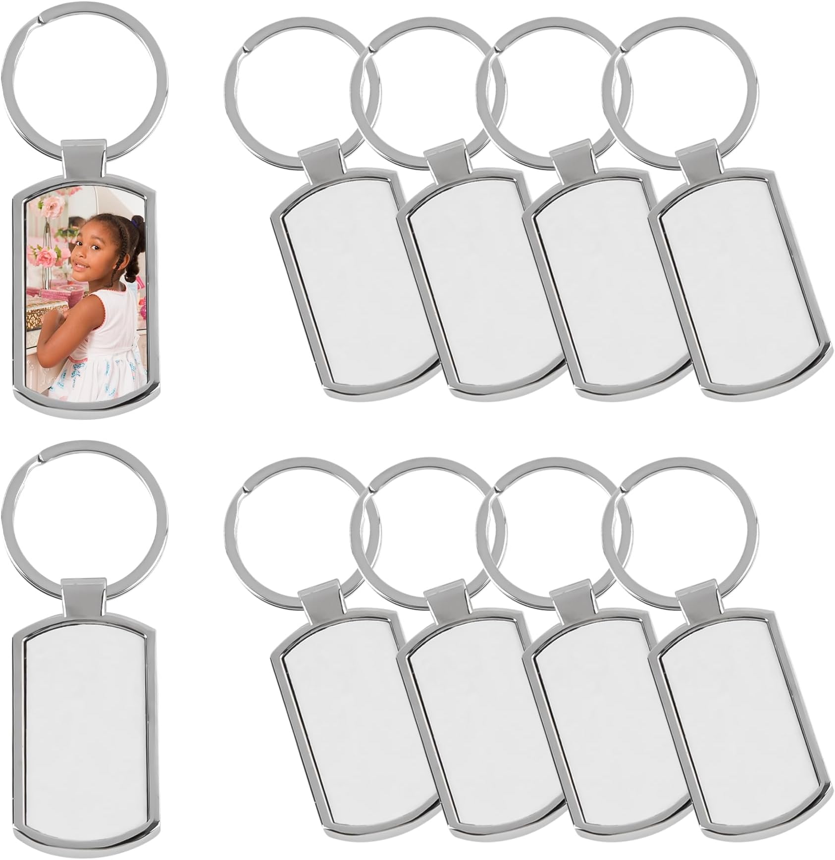 Framendino, Sublimation Keychain Blanks Rectangle Heat Transfer Press Key Chains with Key Rings for DIY Photos Crafts