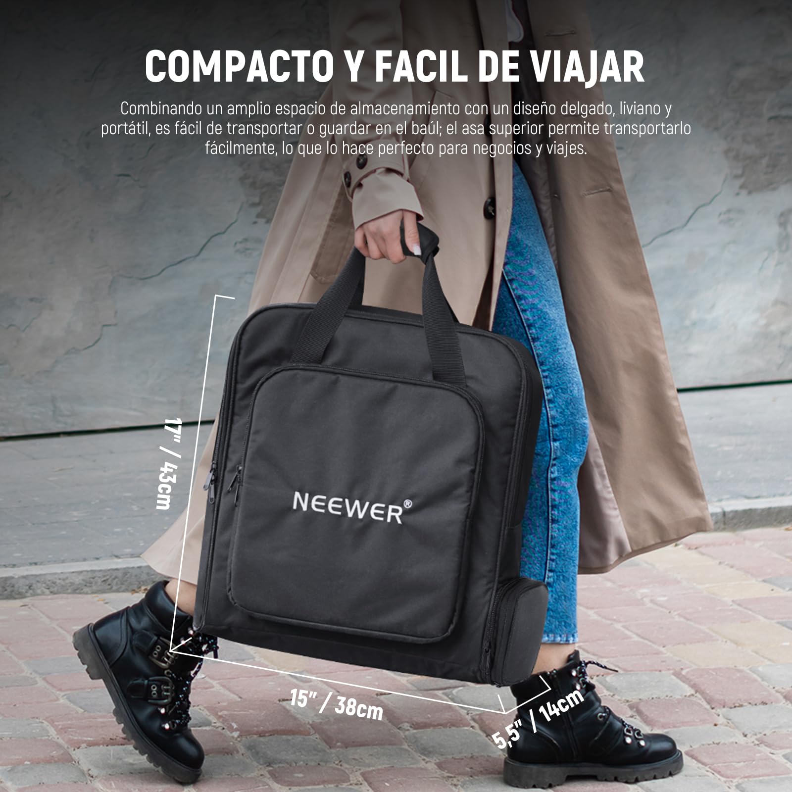 NEEWER Bolsa de viaje portátil compatible con mini plato y accesorios Starlink, funda protectora ligera para transporte al aire libre con sección separada para trípode plegado, soporte de luz de hasta