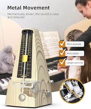 Mechanical Metronome with Metal Movement, LEKATO Upgraded Version Universal Traditional Metronome for Piano Drums Guitar Violin Ukulele Saxophone, Classic Look Loud Sound No Batteries Needed