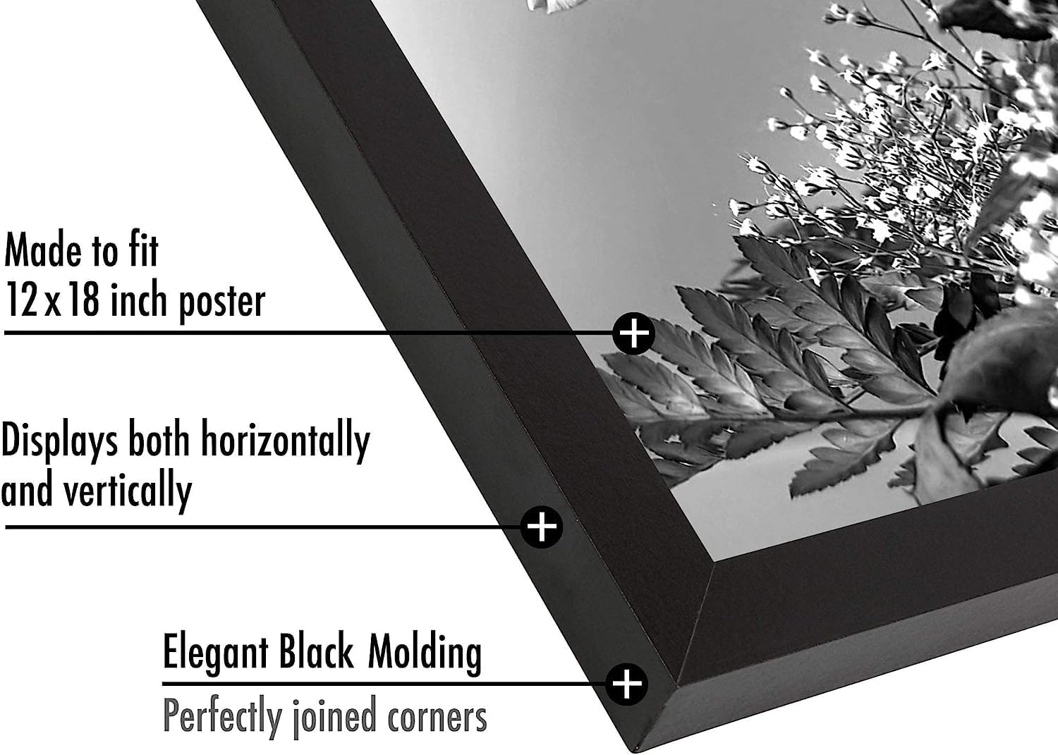 Americanflat Engineered Wood Poster Frame Bundle - Includes 1 24x36 and 1 12x18 Black Photo Frame with Polished Plexiglass Cover