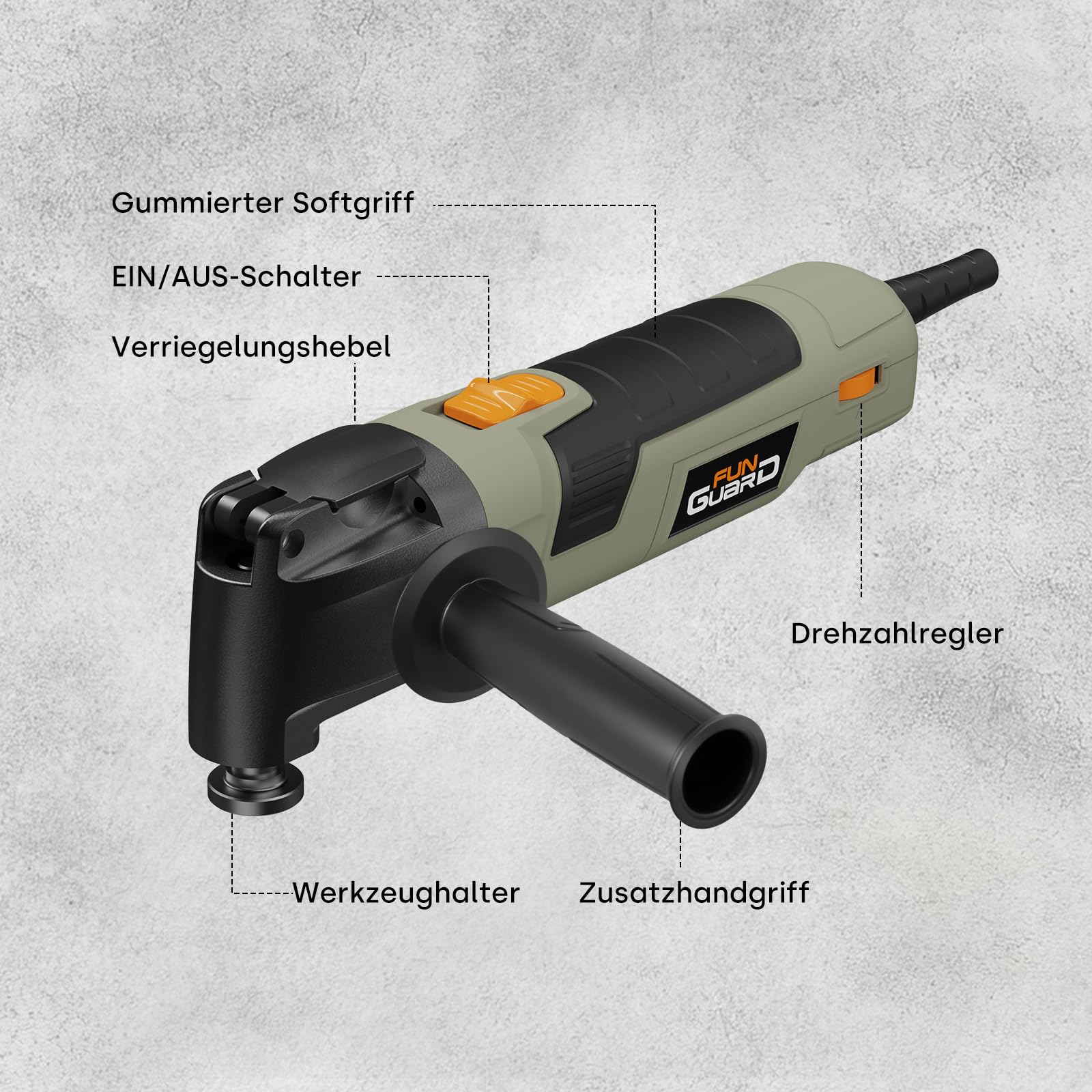 Oszillationswerkzeug 300W Multifunktionswerkzeug mit 30 Zubehör, 6 Variable Geschwindigkeit 15000-22000RPM, Zusatzgriff, 3.5° Oszillationswinkel,zum Schneiden,Schnitzen,Schleifen,Polieren