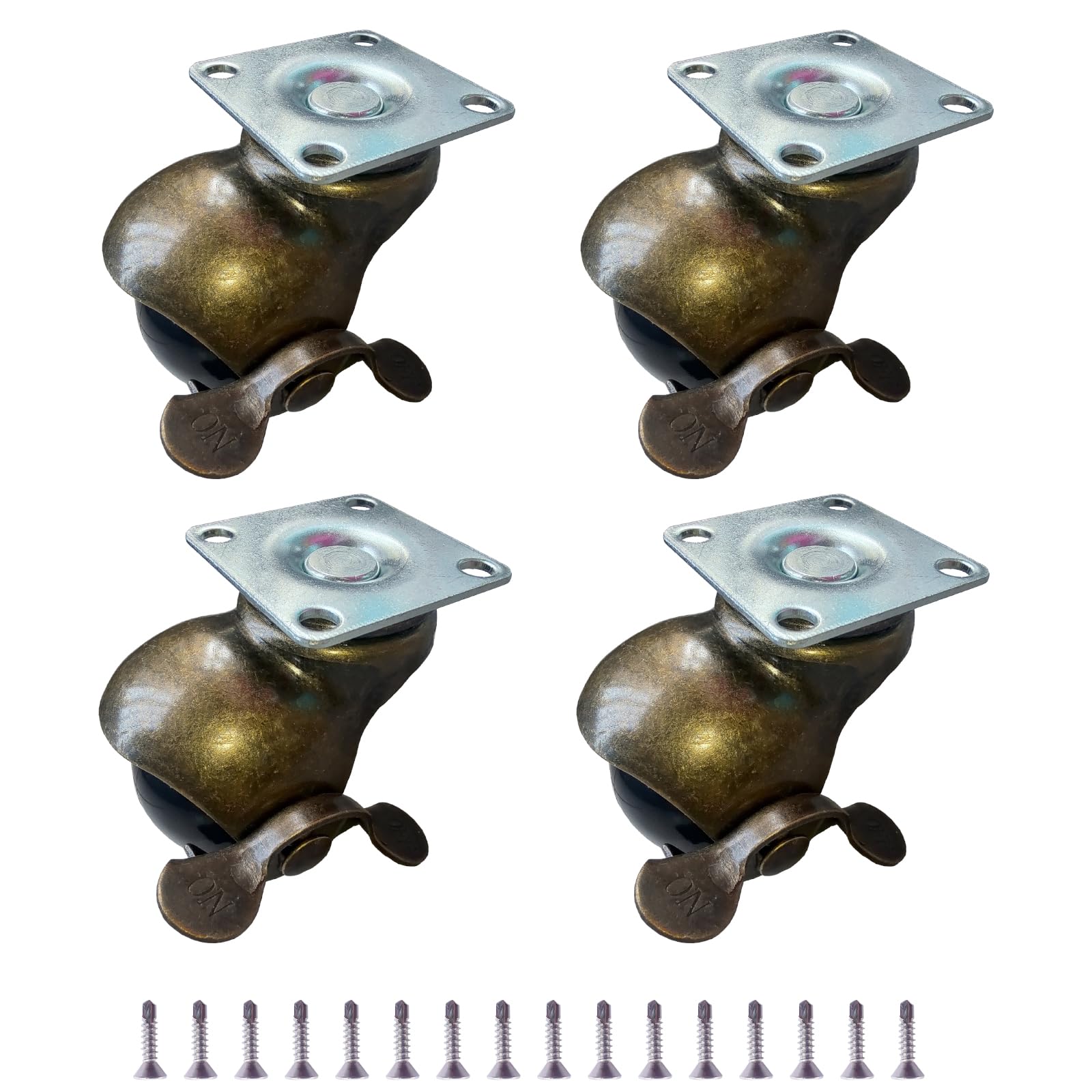 Photo 1 of Antique Vintage 2 Inch Ball Casters - Set of 4 with Top Plate - 360 Degree Rotation - for Furniture, Ottoman - Quality Caster Wheels 2 inch with Brake
