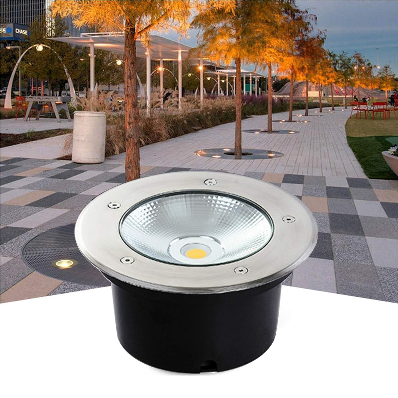 Oświetlenie krajobrazu - Lampa podłogowa COB, 85-265 V, wpuszczana na zewnątrz, wodoodporna IP65, okrągła, niskonapięciowa, przeciwodblaskowa, do ogrodu, miejsc i dziedzińców (ciepłe białe