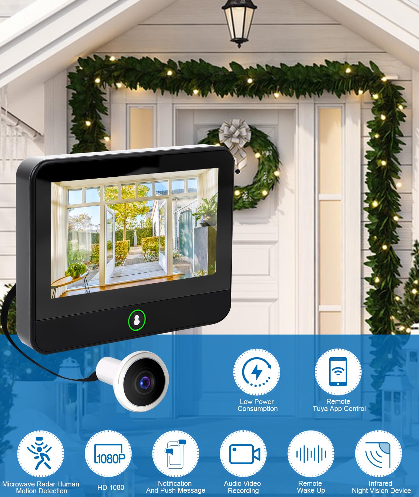 Mirilla Digital WiFi 1080P - Vigilancia por Aplicación con Amplio Ángulo, Mayor Seguridad con Cámara para Puerta,Mirilla Electrónica, Cámara de Puerta Mirilla, Mirillas Digitales para Puerta