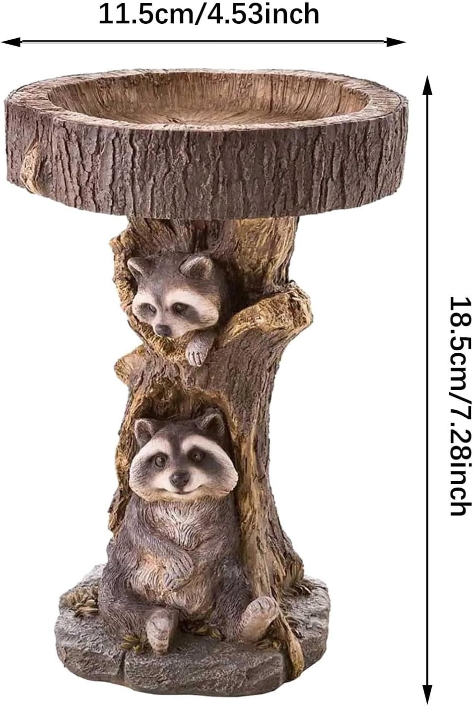 Bird Bath Bowl for Garden with Raccoon Figurine Outdoor Resin Feeder