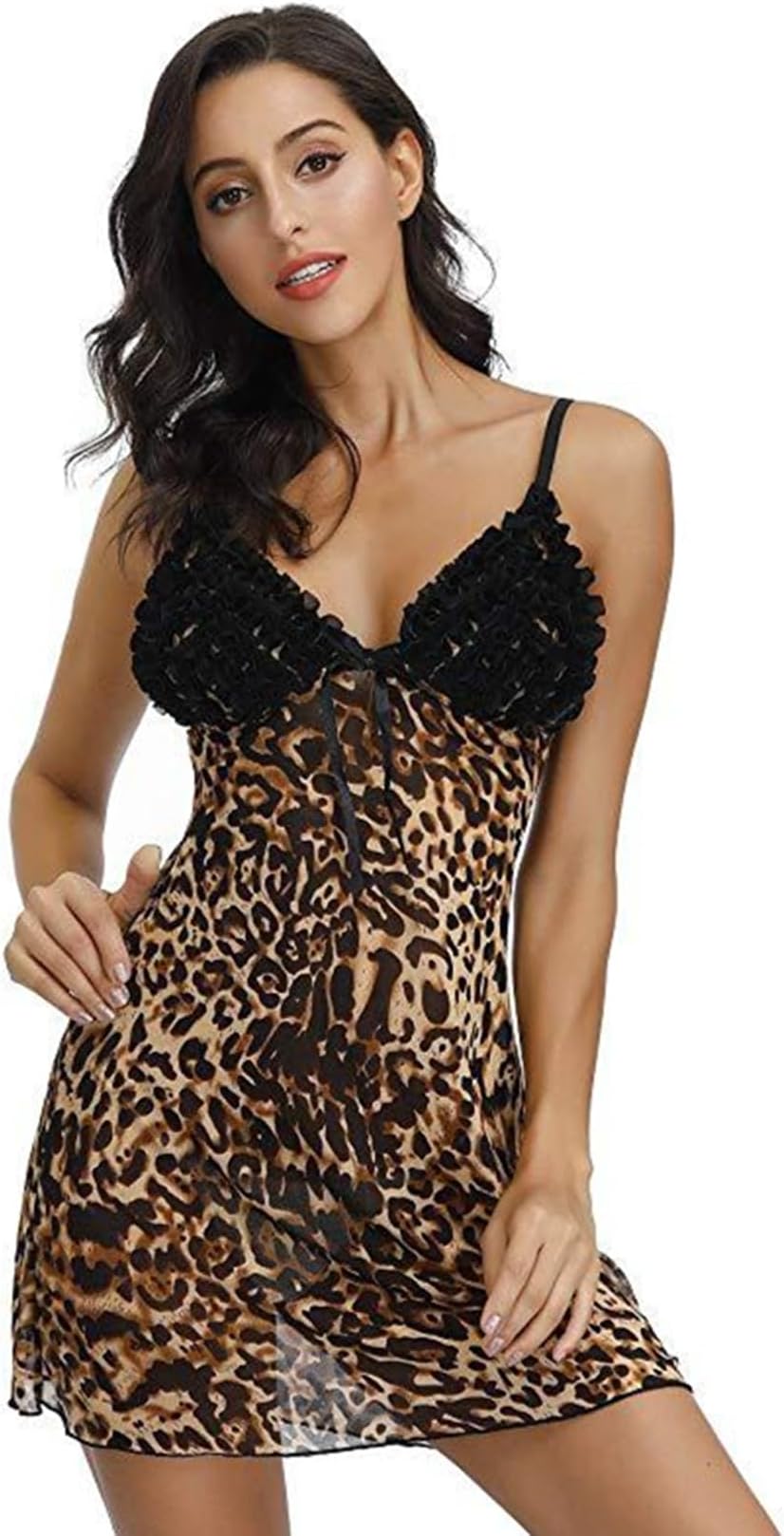 HOTSOWomen Braces Skirt Leopard Camisole Underwear, Lingerie Sexy Lady Underwear Comfy Chemise Dress, Pajamas Sling Underwear Set for Sex Naughty Play, S-2XL