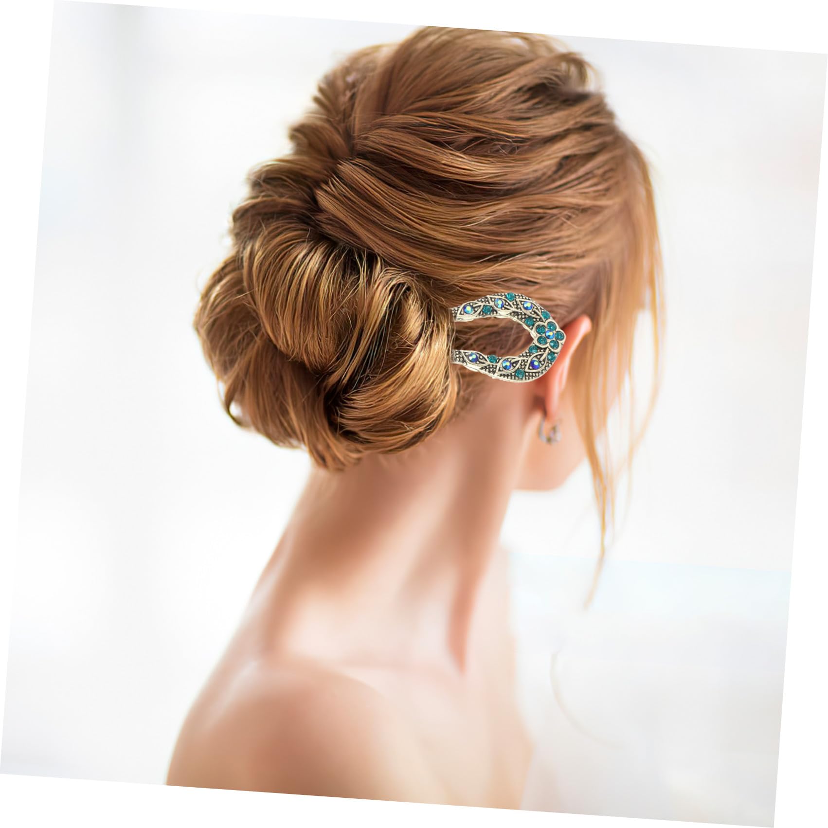 Forcina per Chignon a Doppia Punta Cristalli Incastonati Blu in Lega, Elegante Spilla per Chioma Donna, Accessorio per Feste Estive e Danze