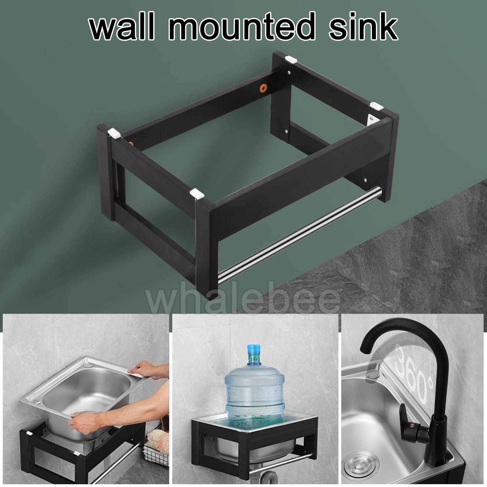 Küchenspüle Edelstahl Spülbecken Wandmontiert Outdoor-Spülenset Mit Wasserhahn, Handtuchhalter, Oberen/unteren Wasserleitungen - Gartenspüle Mit Aluminiumrahmen, Waschtisch, Geschirr
