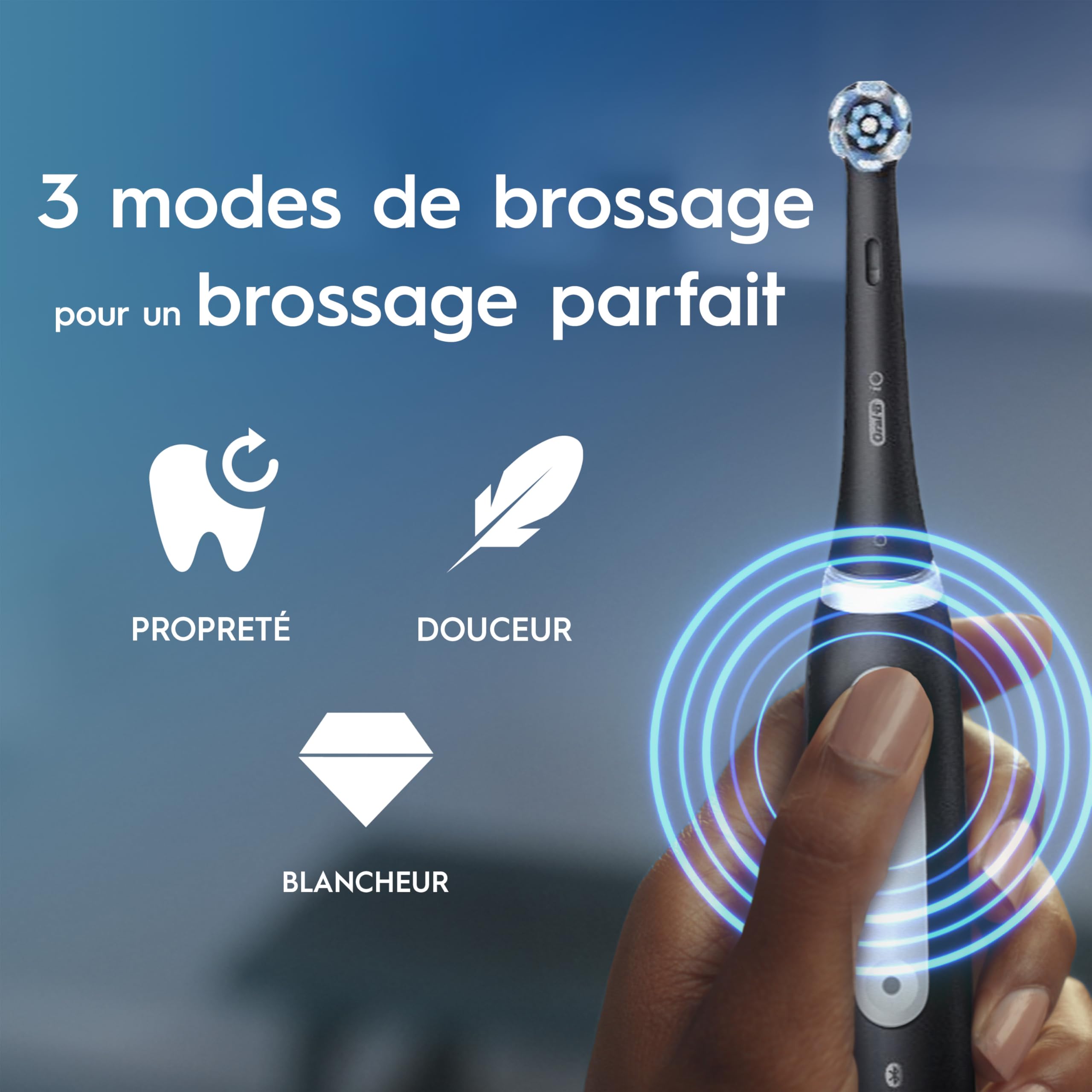Oral-B iO 3 Brosse A Dents Electrique Noire, Pour Adultes, Modes De Nettoyage Avec Blancheur, Doux Pour Les Gencives, Capteur De Pression, Brossette Oral B De Rechange, Chargeur, Porte-Brossettes