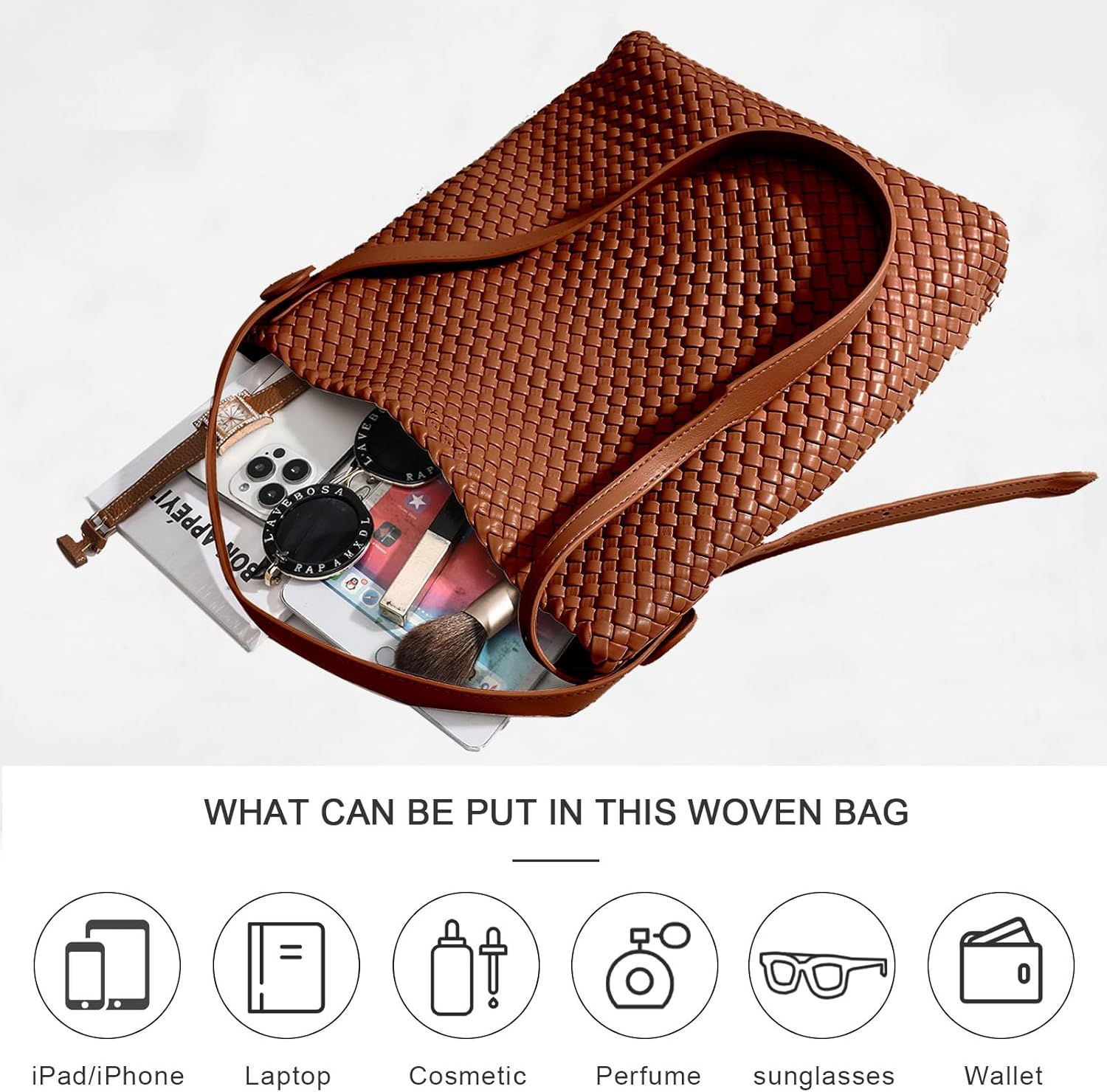 Large Woven Tote Bag Vegan Leather Shoulder Bag for Women Fashion Travel Shopper Bag Top Handle Handbag and Purse