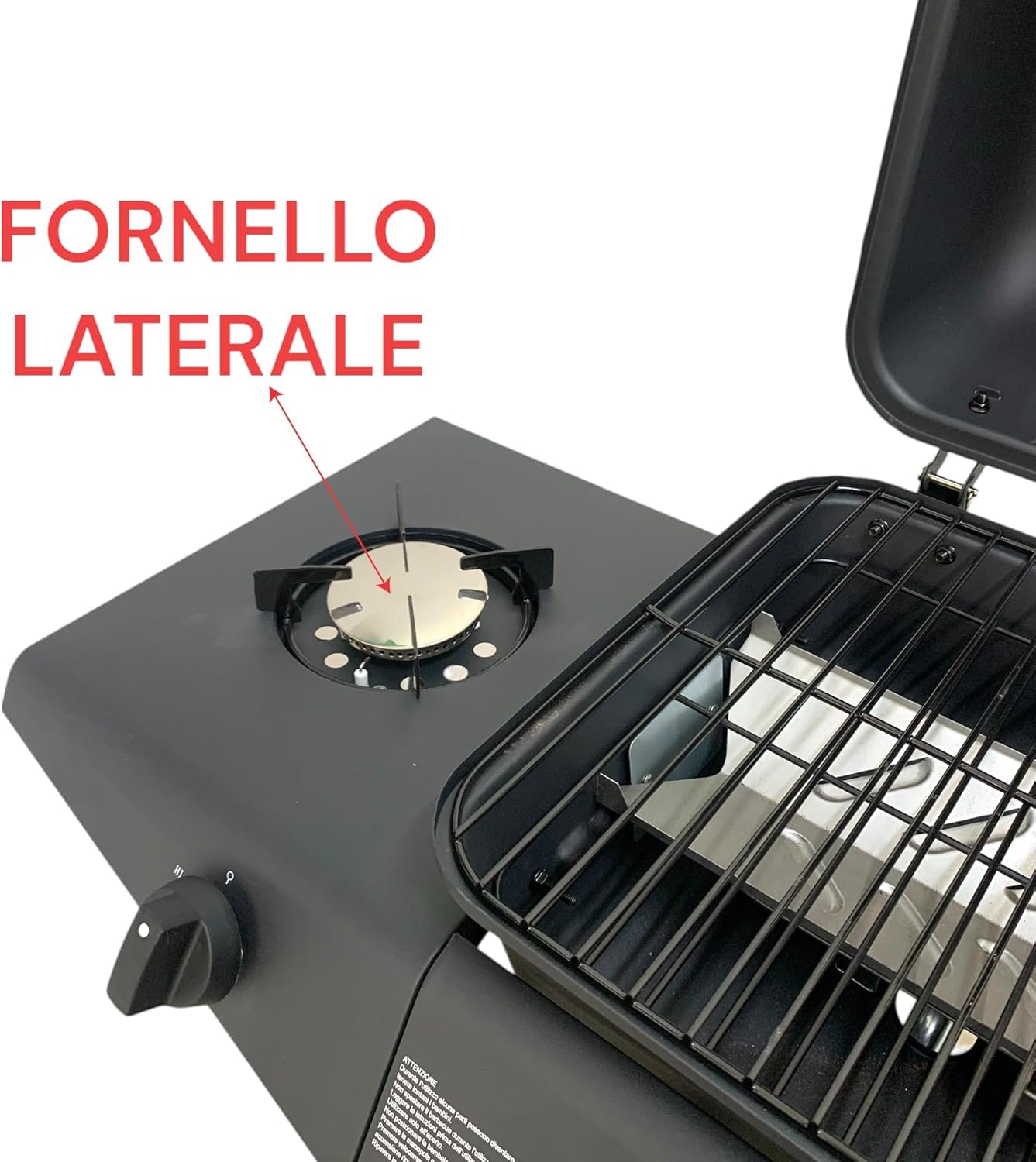 Barbecue a Gas con 2 Fuochi, Piano Laterale e Fornello, Griglia in Acciaio, a Pietra Lavica e Ruote per Trasporto Ideale per Giardino e Terrazzo