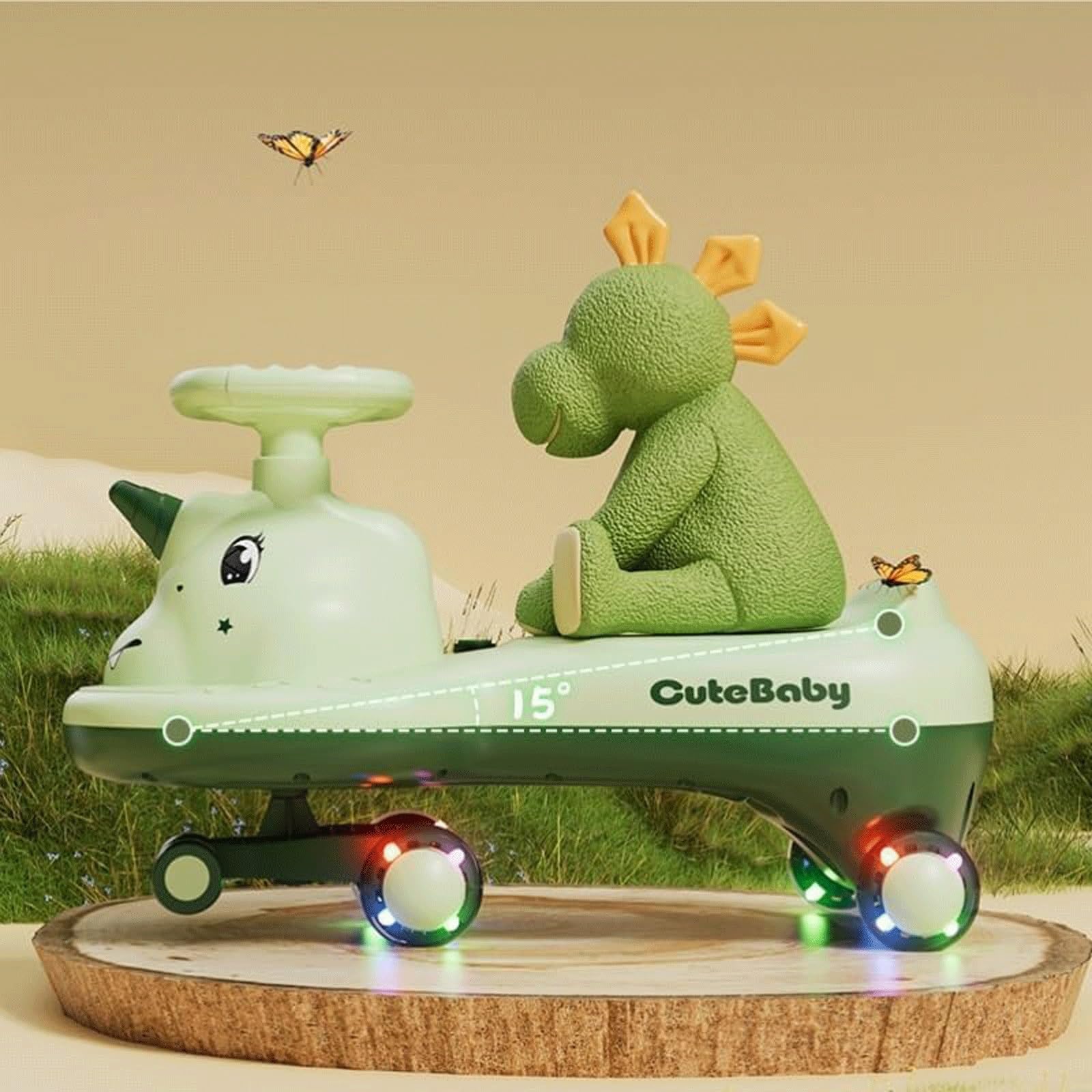 Wiggle Car Cichy, huśtawkowy samochód z migającymi kołami, hulajnoga Wiggle, rowerek biegowy z muzyką i światłami, jeździk dla dzieci w wieku 1-6 lat(Gelb,Flashing wheel)