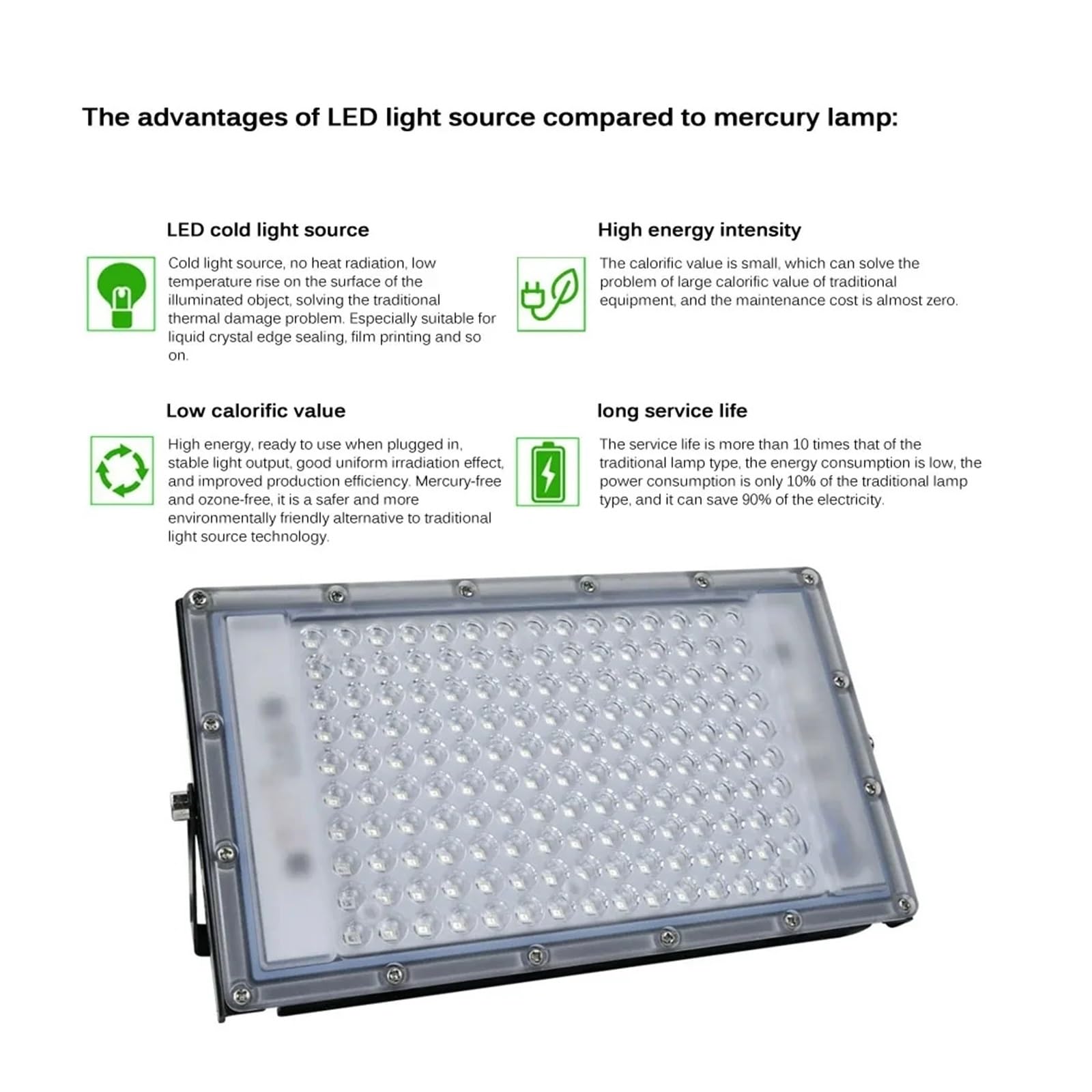 Lámpara de curado UV Lámpara de curado UV 100 W y 300 con luz púrpura (365 NM, 395, 405 NM), lámpara detección Fluorescente, Pegamento sin Sombras, Resina Aceite Verde(405nm,300W)