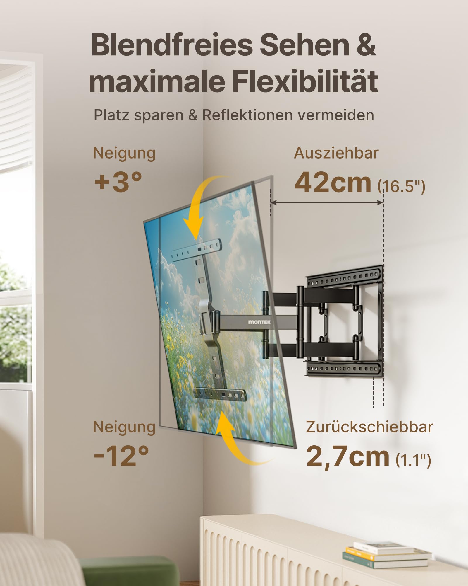 monTEK 1.1" Ultra Slim TV Wandhalterung für 37-75 Zoll Fernseher bis 60kg | TV Halterung Schwenkbar, Neigbar & Ausziehbar, Low-Profil, Vollbewegliche, 4-Fache Tragkraft, Max VESA 400x400mm