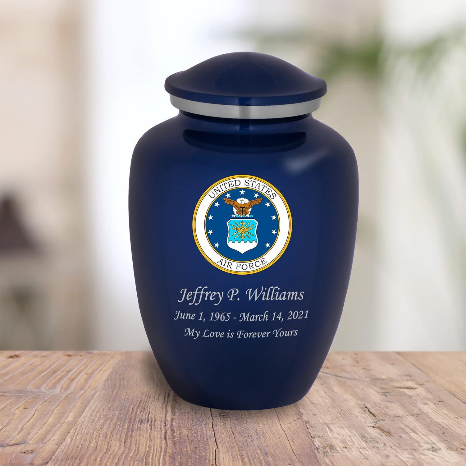 Homage Large Air Force Full Color Emblem Cremation Urn for Human Ashes - Vase Style Cremation Urns for Adult Ashes - 200 Cubic Inch Capacity -Personalization Included (Sapphire Blue)