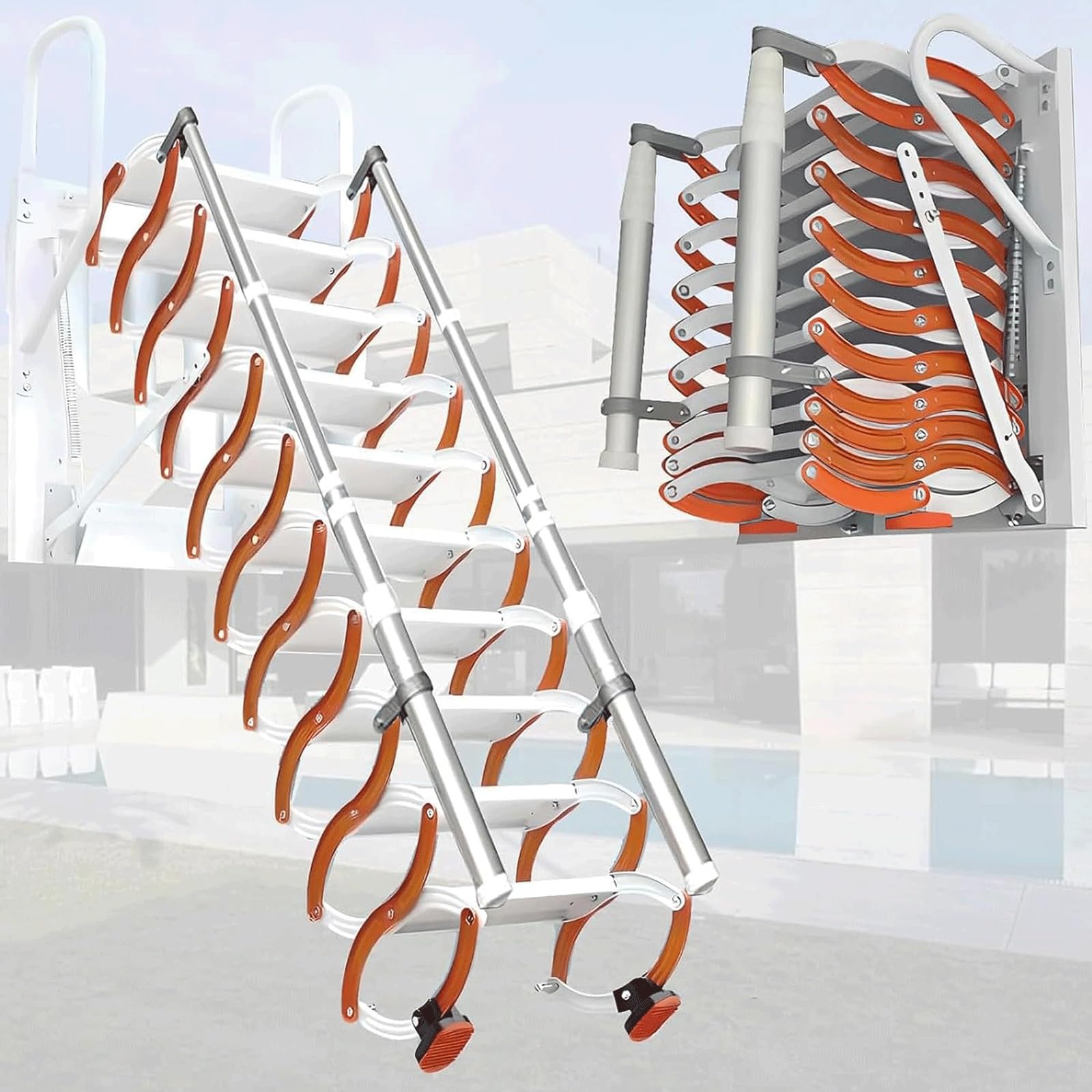 Manual Folding Ladder for Attic, Wall Mounted, Folding, with Armrests for Garages and Roofs (2.5-2.75m)