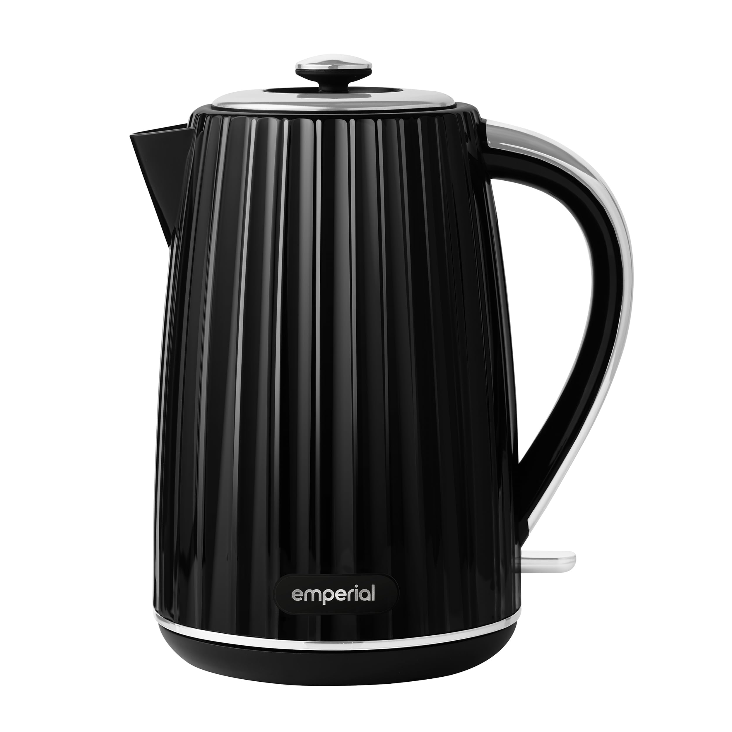 Emperial Flow Electric 1.7L Cordless Kettle | 3KW Fast Boil | 360Β° Swivel Base, Water Level Indicator, Boil-Dry Protection, Removable Filter | High Gloss Grooved Design (Black)