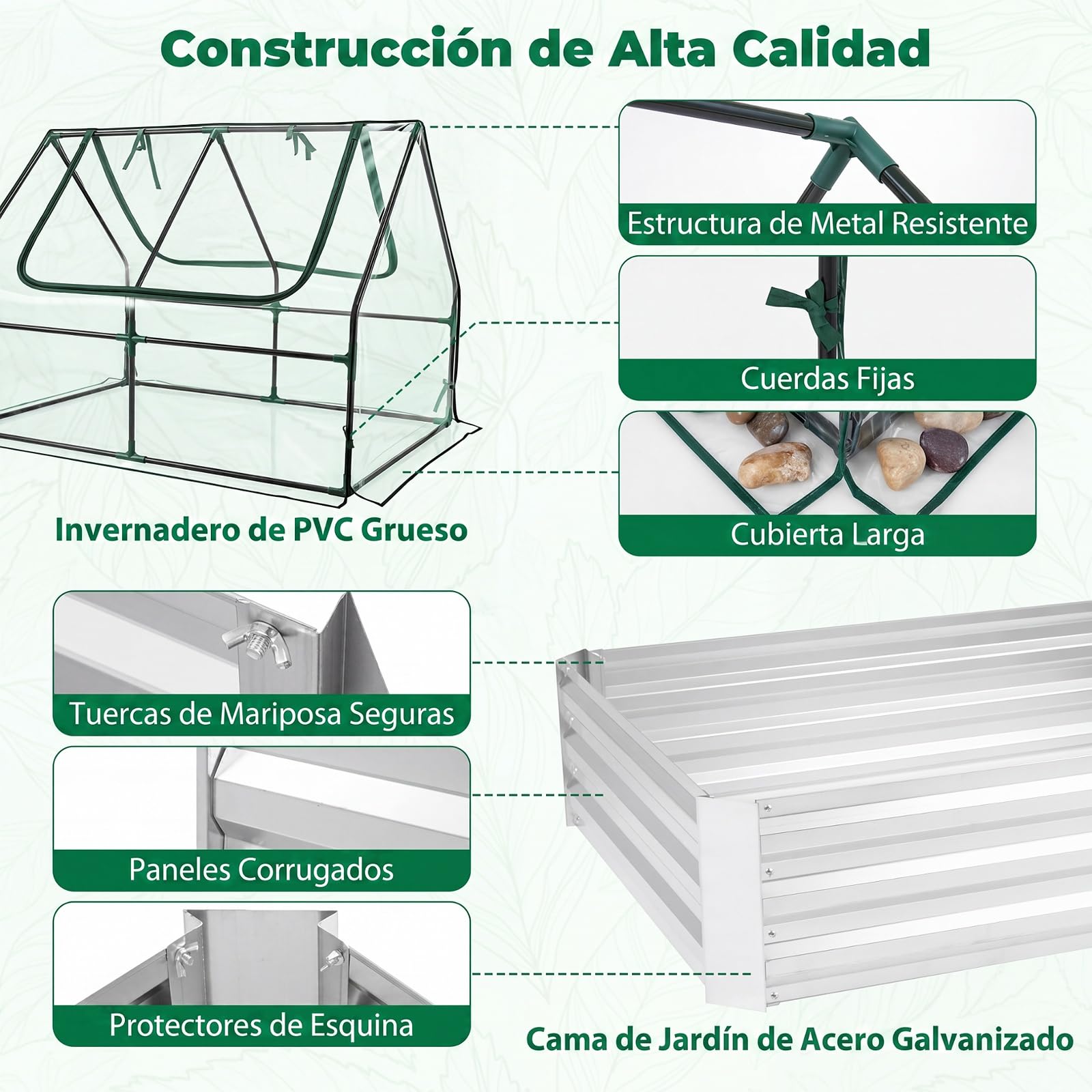 COSTWAY Cama de Jardín Elevada con Mini Invernadero, Huerto Urbano Terraza de Metal Galvanizado con Base Abierta y 2 Ventanas Enrollables, Jardinera Exterior para Flores Verduras Patio Balcón