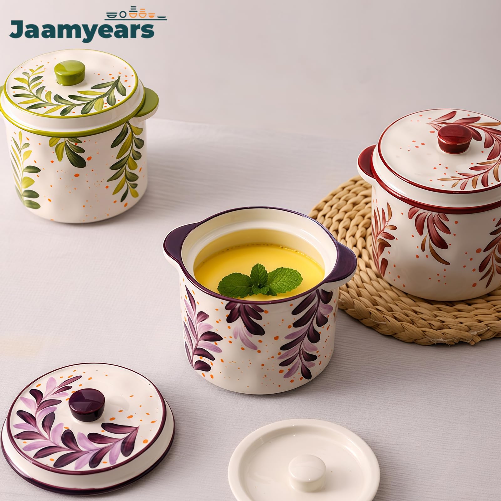 Miski do zupy 500 ml, ceramiczne kubki do zupy z uchwytami i pokrywką, jednolity kolor, naczynia nadają się do serwowania w piekarniku, idealne do zupy cebulowej i bulionu, nadają się do kuchenki