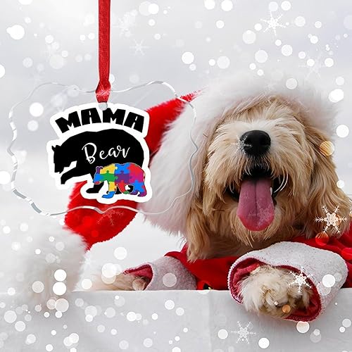 Miniatura 222 de Adorno de Navidad Mama Bear Novedad Acrílico Adornos de Navidad Mama Bear Autismo Rompecabezas Colorido Oso Navidad Colgante Ornamento Puzzle Piezas