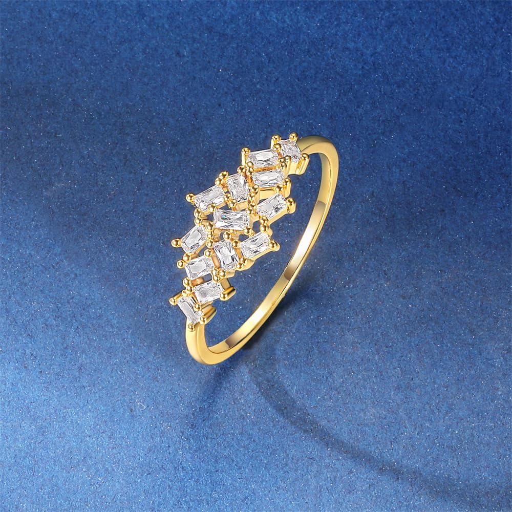 MDFUN 18K Yellow Gold Plated Engagement Promise Wedding Eternity Ring Band for Women, Emerald Cut Cubic Zirconia Rings Size 5-10 - Image 4