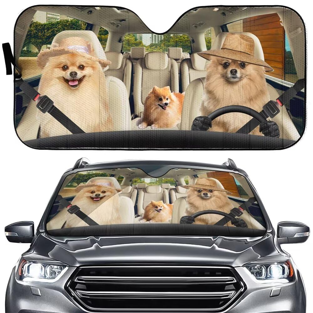 Dog Driving Car Front Windshield Sun Shade,Funny Auto Front Windshield Sunshade for Car Truck SUV - Animal Blocks Uv Rays Sun Visor Protector (57x27.5 Inches)