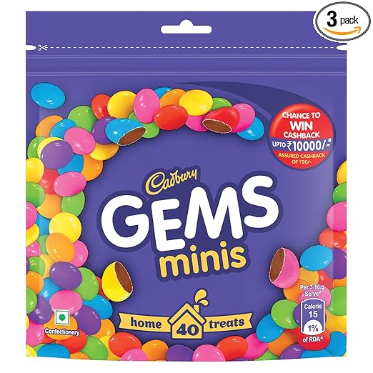 Cadbury Gems Chocolate Home Treats Pack, 126.4 g (Pack of 3)