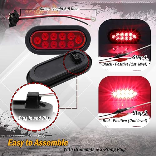 Miniatura 4 de Meerkatt Paquete de 6 lámparas ovaladas de 6 pulgadas, 4 rojas y 2 blancas, para montaje en superficie, remolque, 10 luces LED con goma y enchufe,