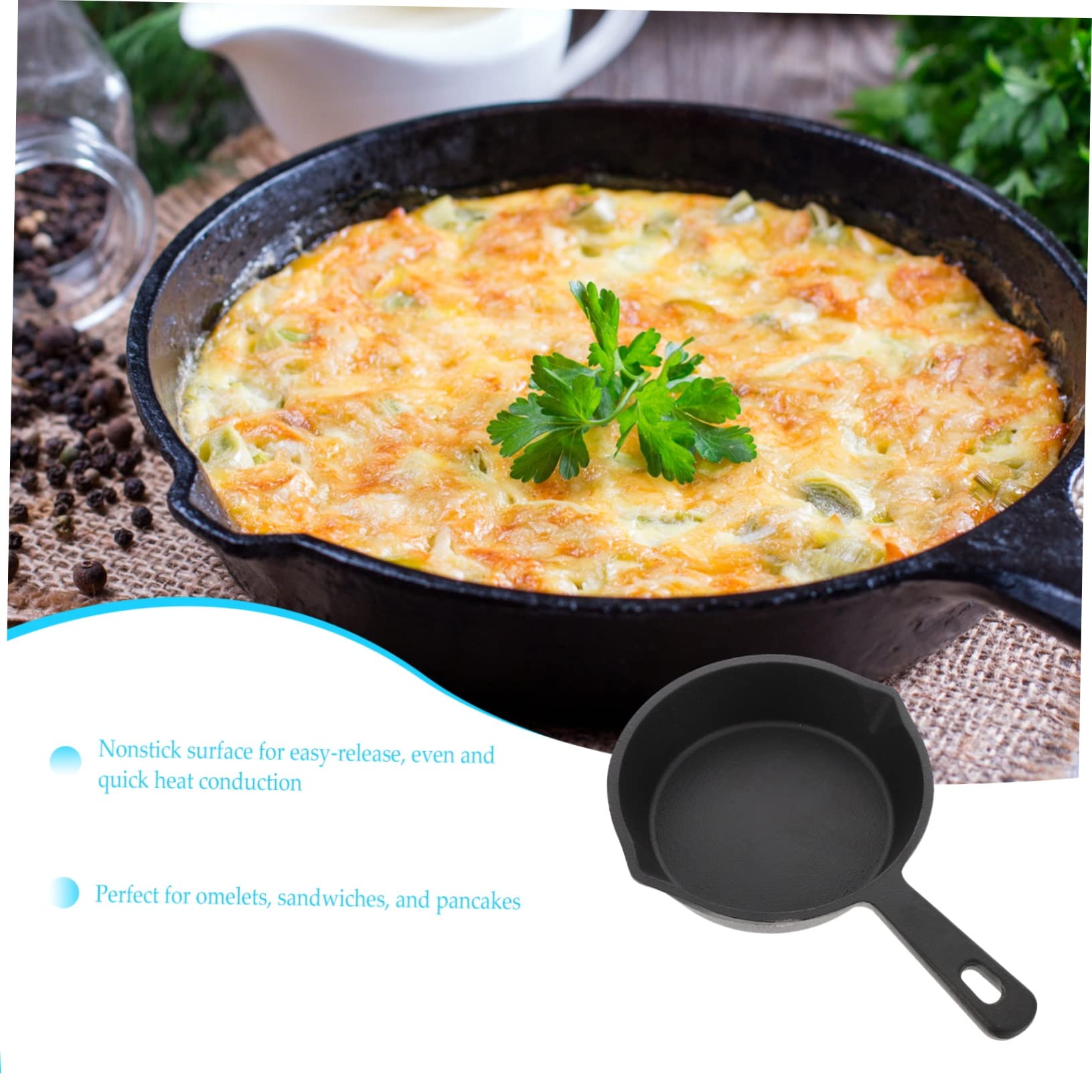 OUNONA Gusseiserne Bratpfanne Flachbodig Antihaftbeschichtet für Gas-induktionsherde Geeignet Pfannkuchenpfanne Omelettpfanne Eisenpfannkuchenpfanne Schwarz
