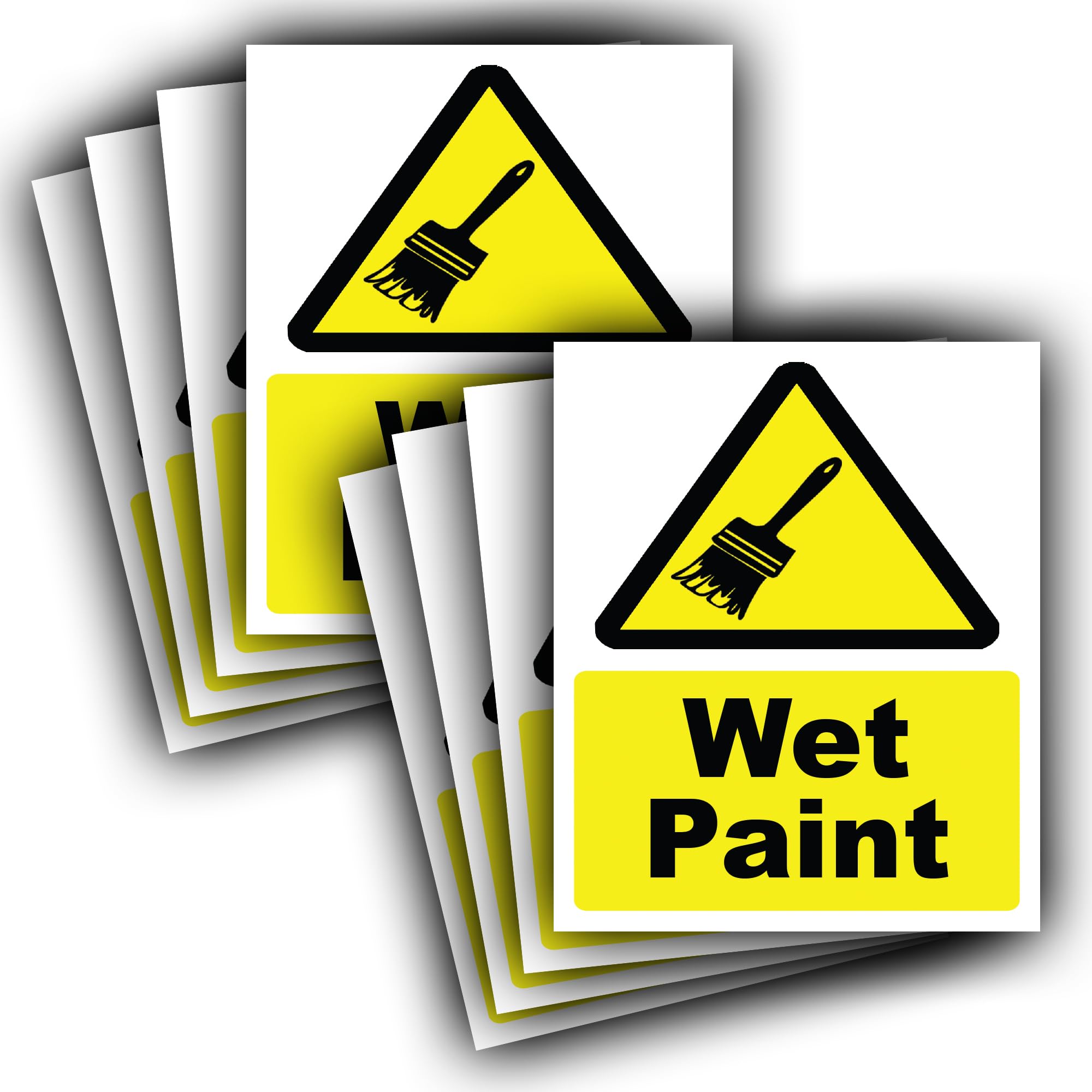 8 Pack - Caution Wet Paint Sticker Decals - Waterproof Vinyl Notice Label 110mm x 90mm