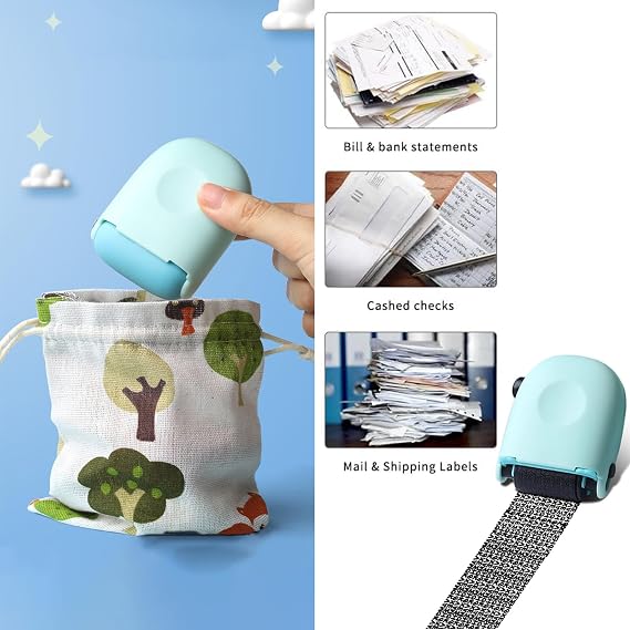 Data Defender Privacy Roller Stamp with Quick-Drying Ink - Reusable Address Blocker for Confidential Information Protection and Anti-Theft (Blue)