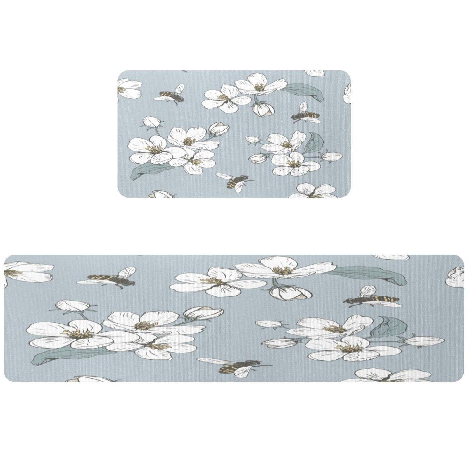 Alfombrillas de cocina con flores juego de 2 tapetes antideslizantes
