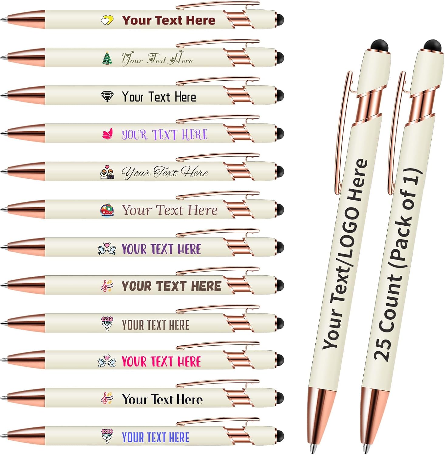 Personalized Pens with Stylus - Morandi Custom Printed Name Pens with Black Ink - Imprinted with Logo/Message - Great Gift for Office, Teachers, and Students,55 count/Pack,Morandi Green