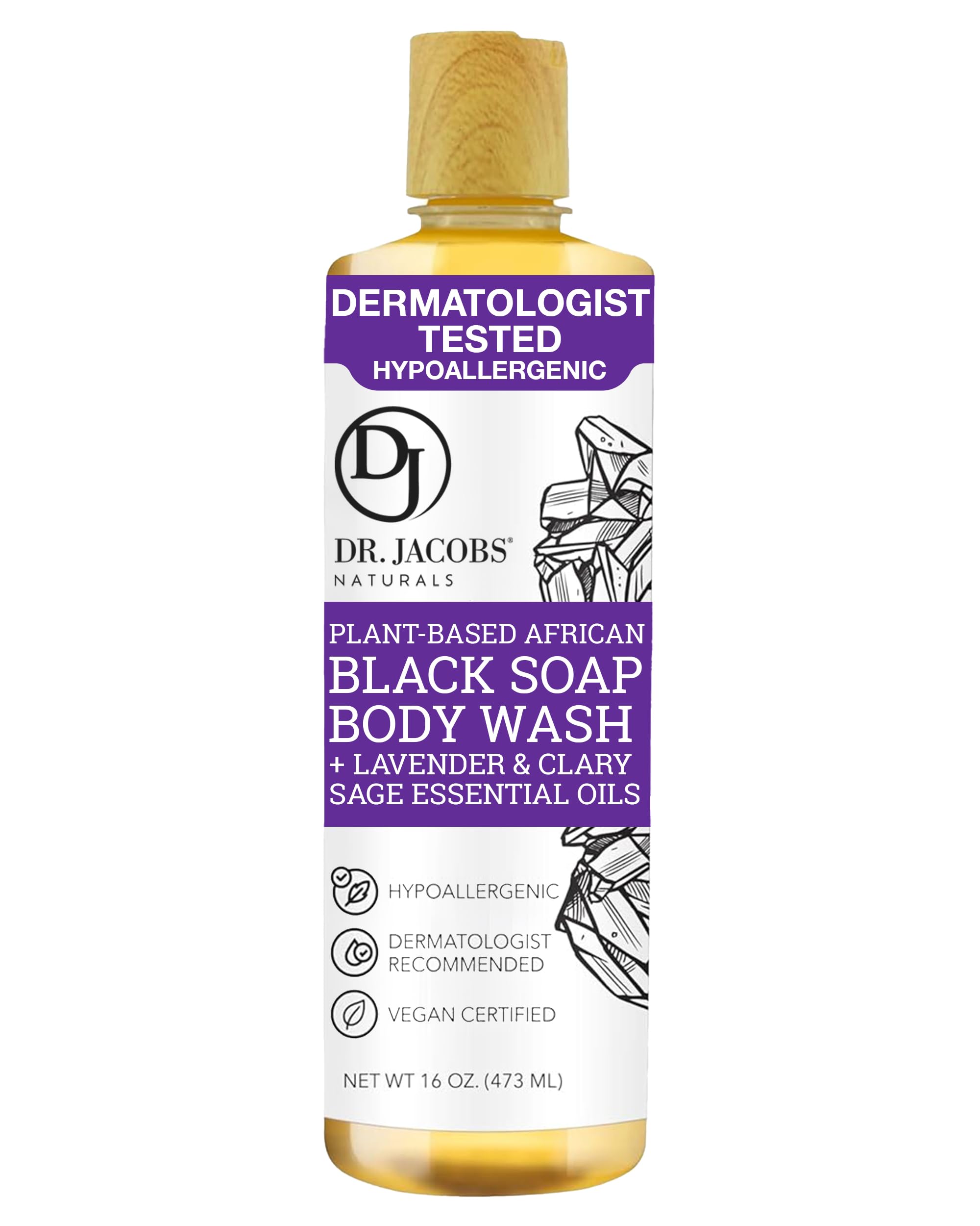Dr Jacobs Naturals Authentic African Black Liquid Soap with Lavender Sage Scent All-In-One Face Wash Sensitive Skin Body
