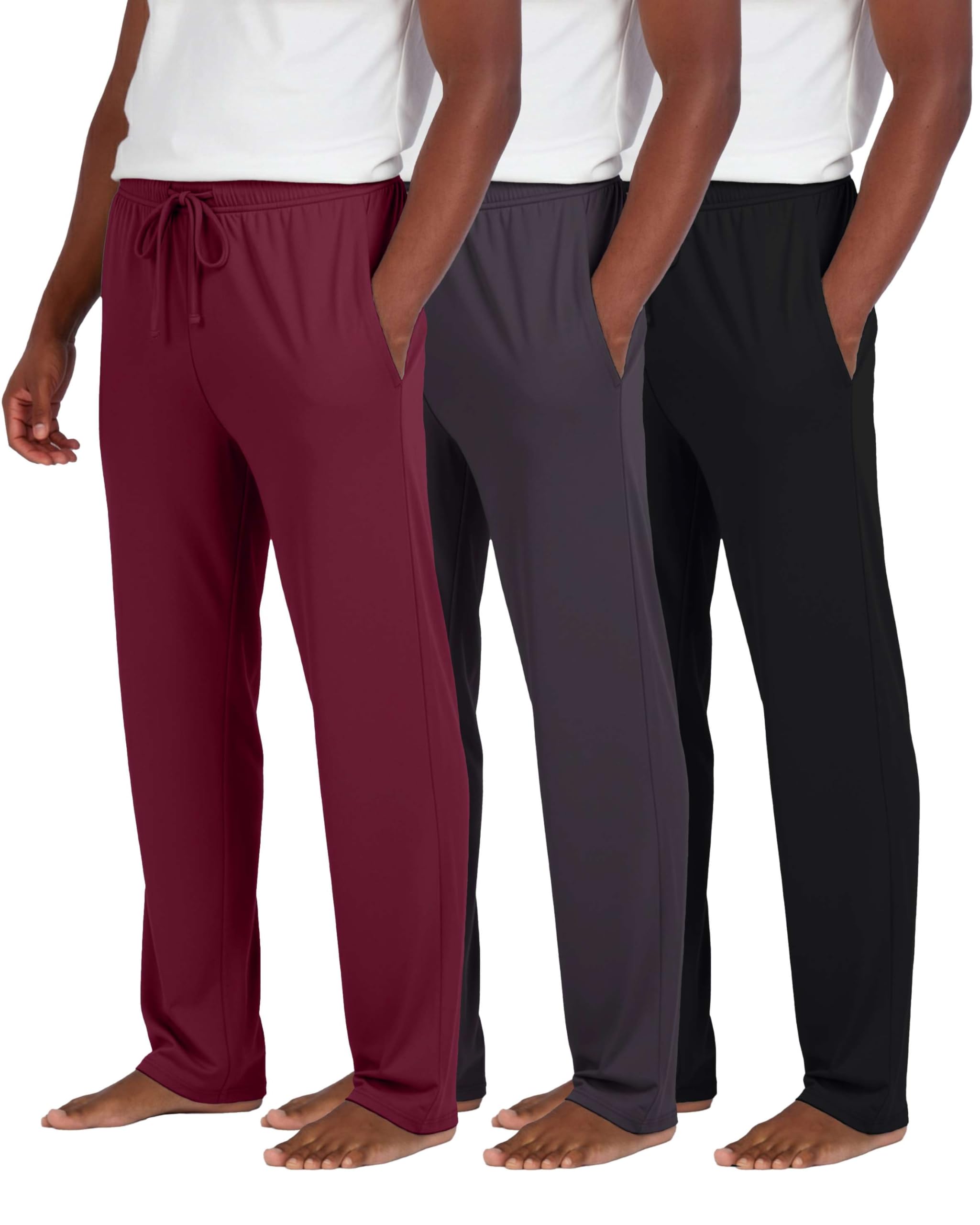 Real Essentials 3 Pack Mens Pajama Pants Soft PJ Lounge Bottoms Loungewear Pijamas Elastic Waist Pockets Big and