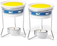 Nantucket Seafood Whale Ceramic Butter Warmers, Set of 2 with Tea Lights & Chrome Stand - Nautical Design for Lobster, Crab Dips