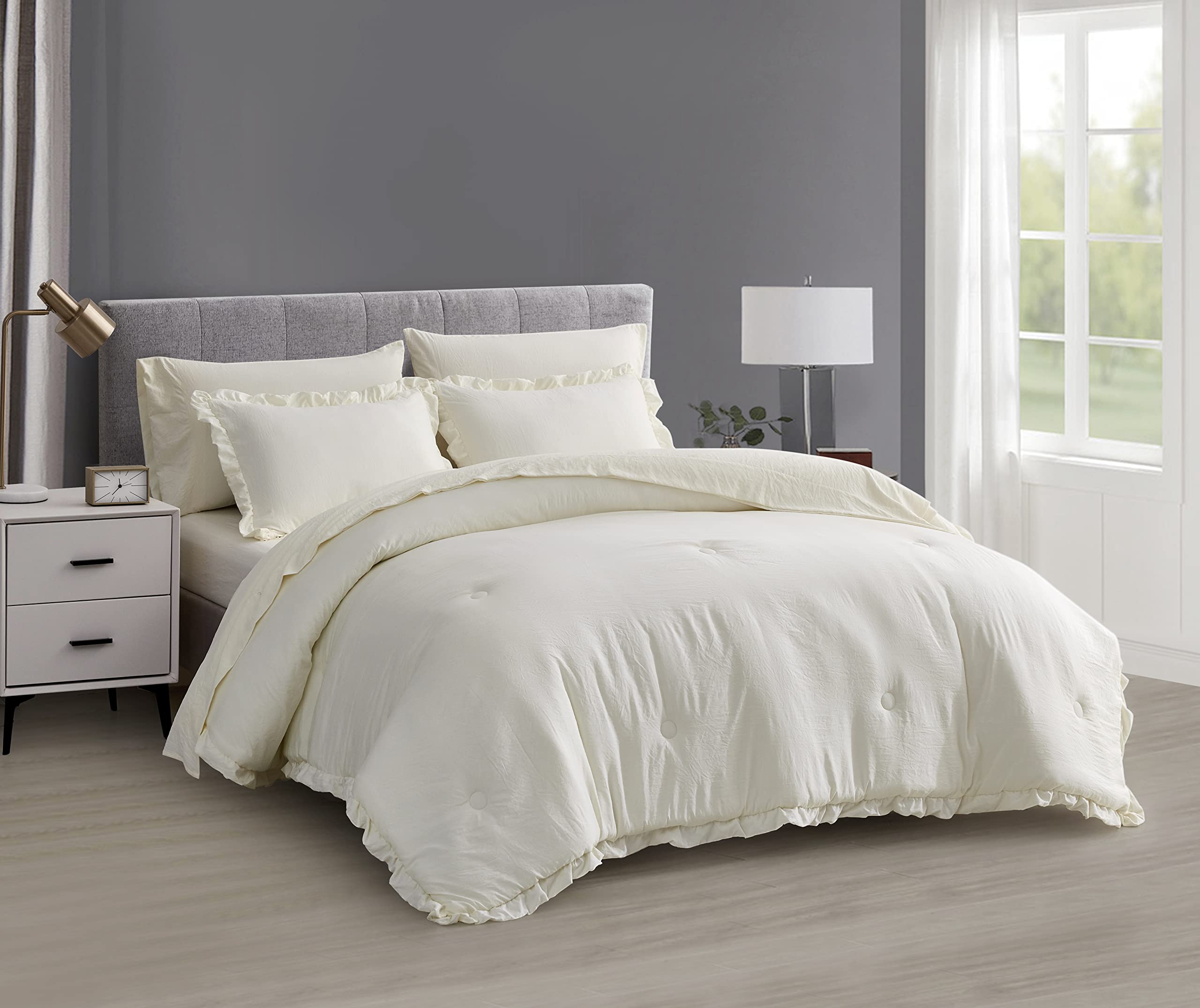 Chezmoi Collection Eleanora Twin Bed in a Bag 5Pieces Ruffled Edge