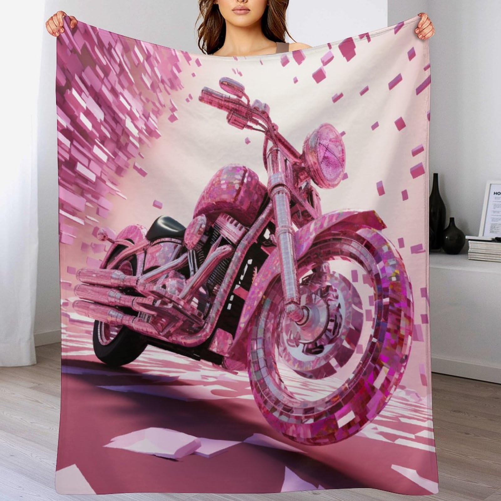 Couverture plaid imprimé 3D moto en polaire de flanelle pour lit et canapé douce et légère 130x180cm