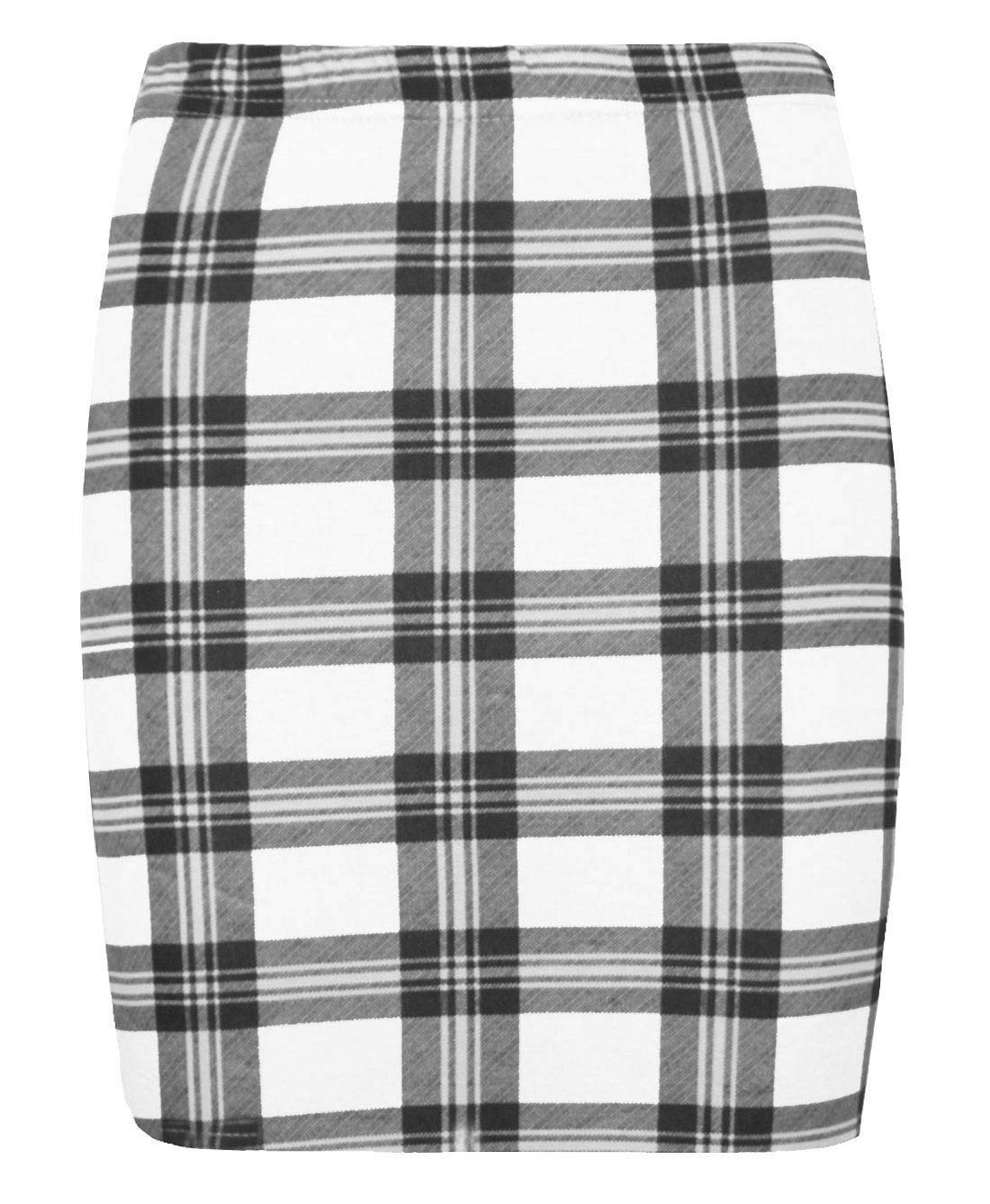 Womens Basic Casual Mini Skirt Ladies Simple Stretchy Printed Bodycon Mini Skirt (White Tartan UK 16-18)