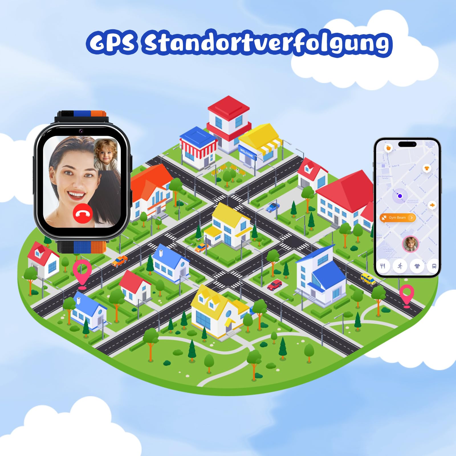 PTHTECHUS Smartwatch Bambini GPS, Orologio Telefonico per Bambino 4G con Chiamata, Videochiamata, WIFI, Totocamera, SOS, Chat Vocale e Funzione Giochi Puzzle per Bambina (nero)