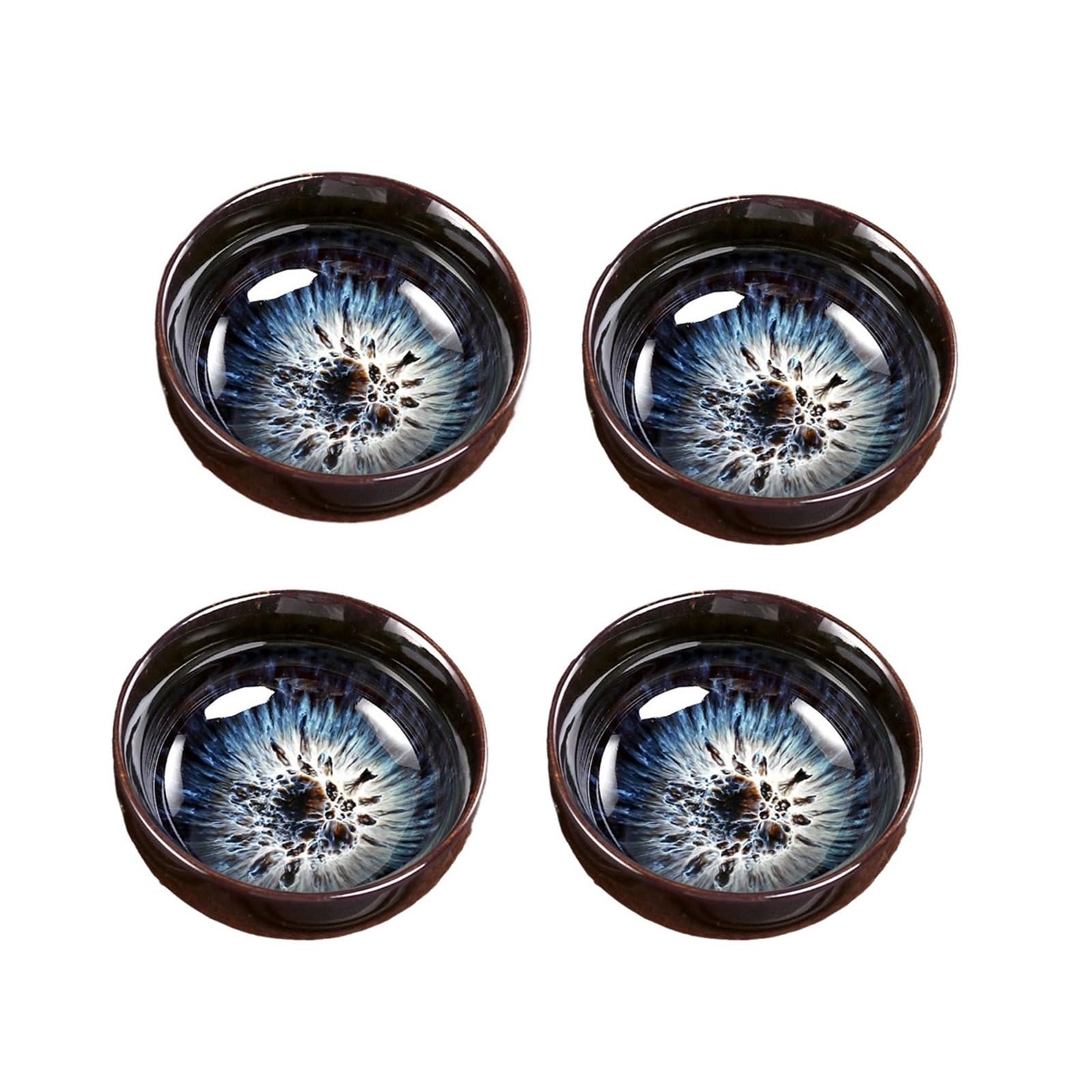 Keramik Teetasse Jianzhan 50 ml Tenmoku Handgemacht Teegeschirr Chinesischer Meisterpokal Vielseitig einsetzbar Porzellan Einzigartig Kung Fu Teeschale, 4er-Set(A)