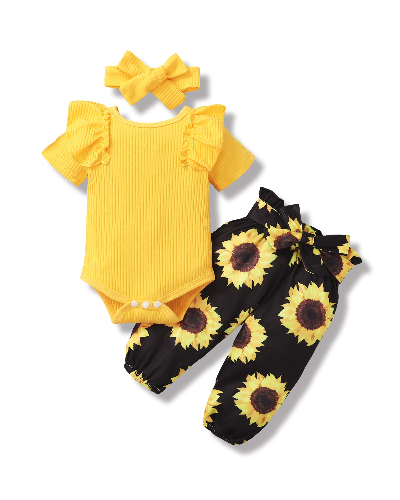 veikimousBaby Girl Clothes Infant Girl Ruffle Ribbed Romper Floral Pants Set Cute Newborn Girl Clothes