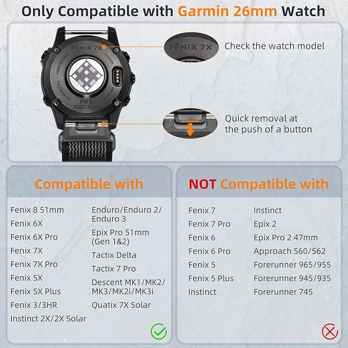 Correa de 26 mm de nailon compatible con Garmin Fenix 8 51 mm miniatura 3