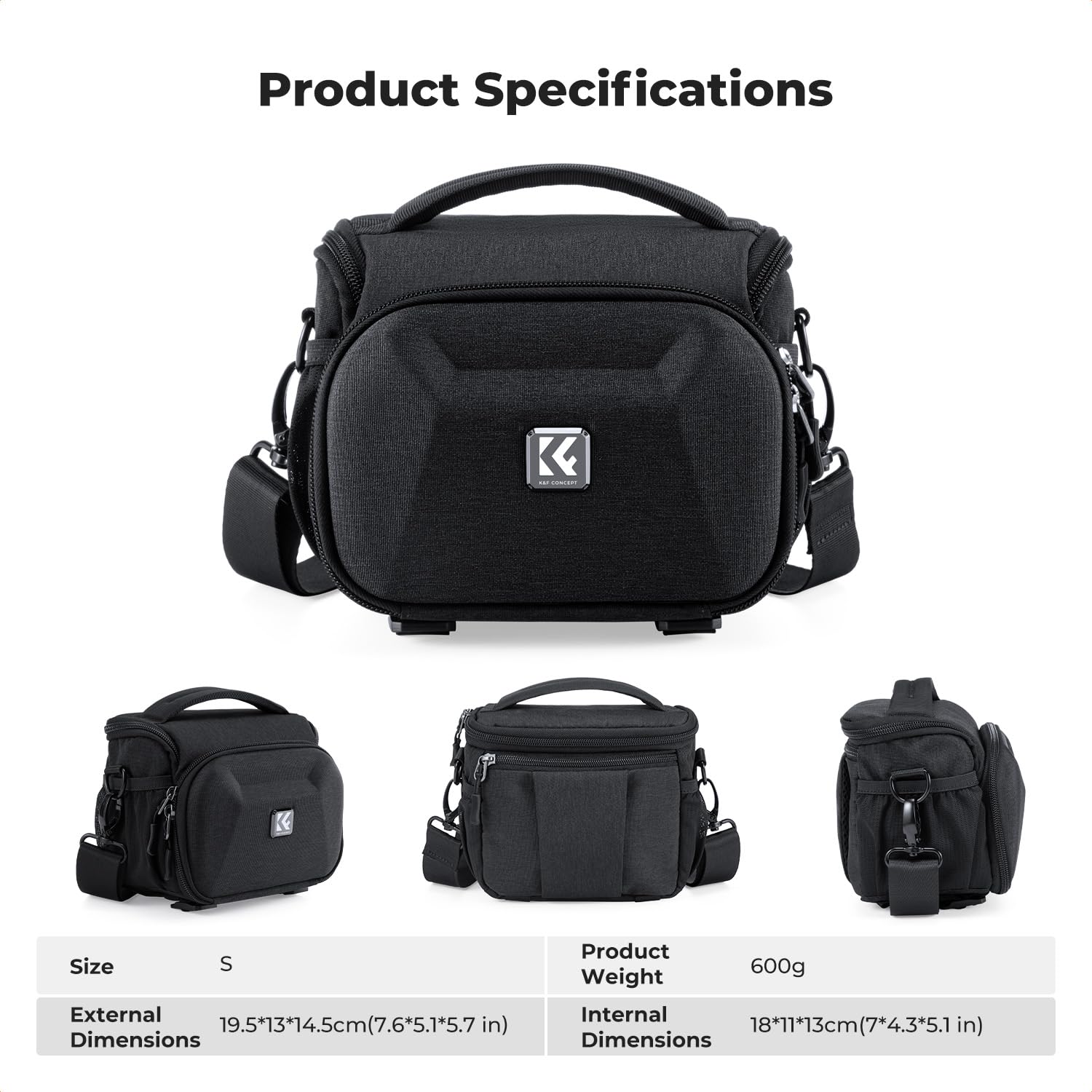 K&F CONCEPT Borsa per Fotocamera a Tracolla, Borsa Fotografica Impermeabile in eva hardshell con tracolla regolabile, Compatta Custodia per Macchine Fotografiche Reflex Obiettivo Treppiede